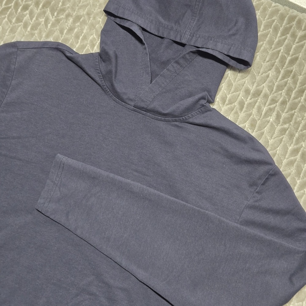 BYLT Premium Basics Drop Cut Hooded Long Sleeve Mens Large Blue Stretch Shirt